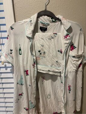 kate spade White Floral & Mint-Trim Pajama Top